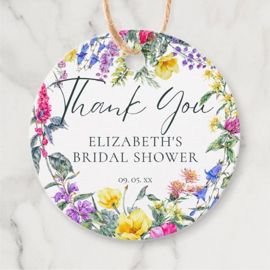 カラフルな草原の野花 花のカリグラフィー フェイバータグ (正面)