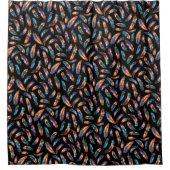 カラフルな落下する羽のアート - ボヘミアングラフィックプリント シャワーカーテン (正面)