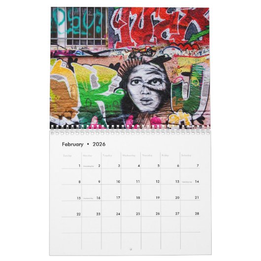 カラフルな落書きの絵画の通りの芸術2016年 カレンダー (2月 2026)