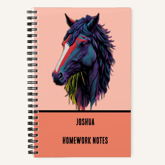 カラフルな落書きの馬のイラスト - 馬好きのためのノート ノートブック (正面)