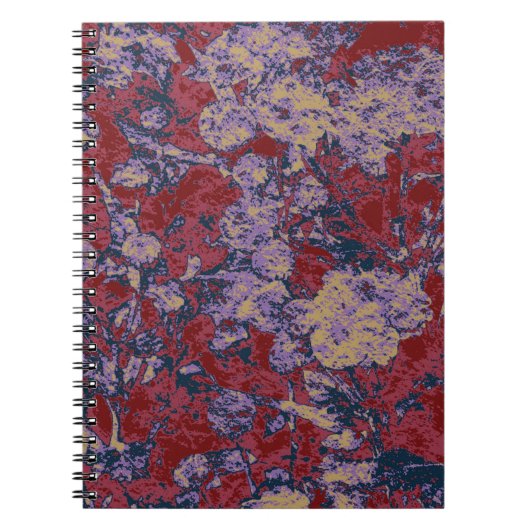 カラフルな葉および花のカムフラージュパターン ノートブック (正面)