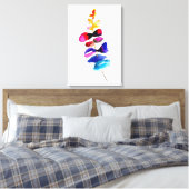 カラフルな葉っぱの水彩画 キャンバスプリント (インサイチュ (寝室))