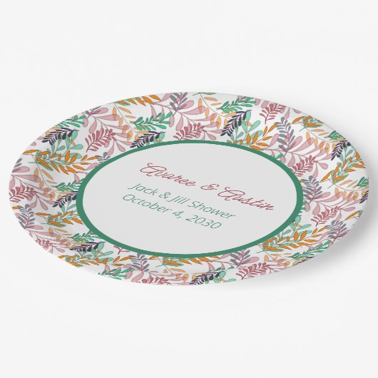 カラフルな葉のジャックとジルシャワー ペーパープレート (アングル)