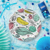 カラフルな葉の模様 ピンクとブルー お誕生日 ペーパープレート (パーティー)