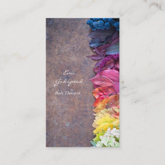 カラフルな葉や花のおしゃれな名刺 名刺 (正面)