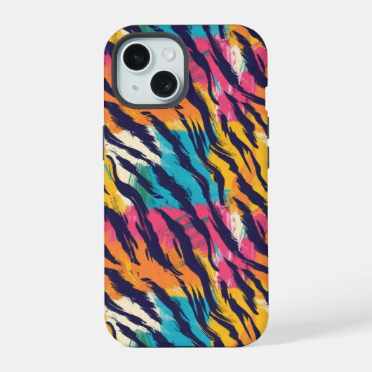 カラフルな虎の縞模様 iPhone 15ケース (裏面)