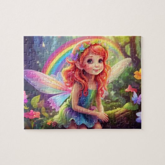 カラフルな虹とキュートな妖精 ジグソーパズル (横)
