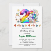 カラフルな虹とユニコーンの2歳誕生日パーティー 招待状 (正面)