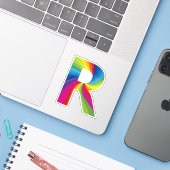 カラフルな虹のアルファベットR シール (ノートパソコンとiPhone)