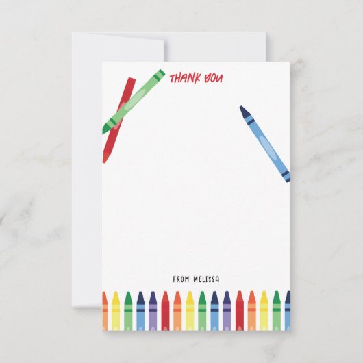 カラフルな虹のクレヨン かわいいイニシャル 子ども サンキューカード (正面)