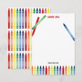 カラフルな虹のクレヨン かわいいイニシャル 子ども サンキューカード (正面/裏面)