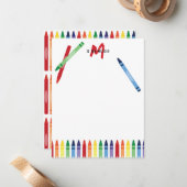 カラフルな虹のクレヨン かわいいモノグラム キッズ ノートカード (正面/裏面インサイチュ)