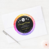 カラフルな虹のグリッター ブラック プロダクトラベル ロゴ ラウンドシール (封筒)