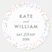 カラフルな虹のコンフェッティ ウェディング ラウンドシール (正面)