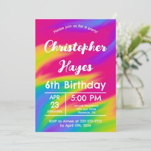 カラフルな虹のコンフェッティ 子供の誕生日パーティー 招待状 (スタンド正面)
