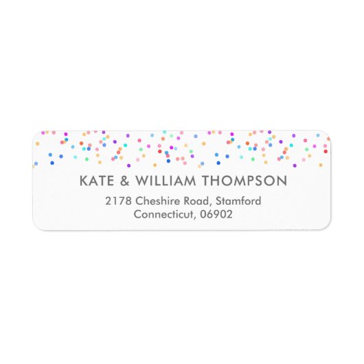 カラフルな虹のコンフェッティ 返信先住所 ラベル (正面)