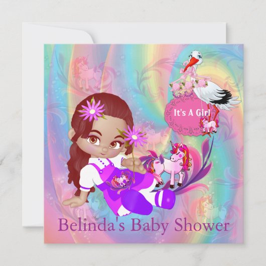 カラフルな虹のスパイラル ベビーシャワー招待状 ノートカード (正面)