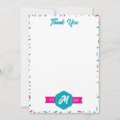 カラフルな虹のスパンコールレトロモノグラム サンキューカード (正面)