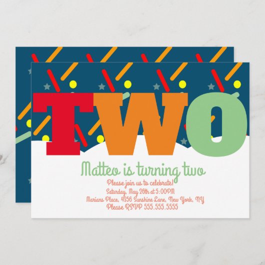 カラフルな虹のデコレーションの誕生日パーティー 招待状 (正面/裏面)