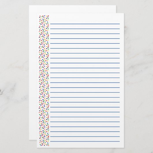 カラフルな虹のハートは文房具のバレンタインを並べました 便箋 (正面/裏面)