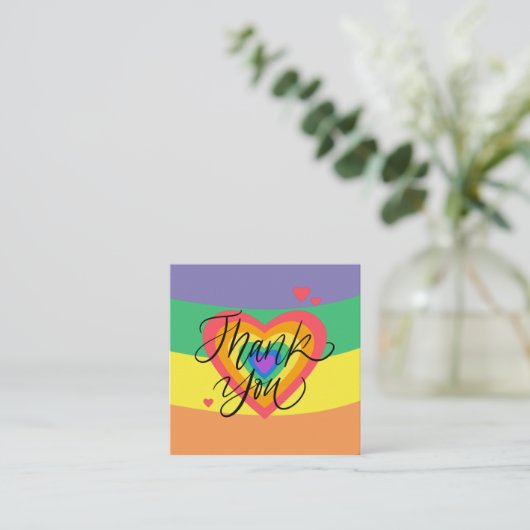 カラフルな虹のハート ありがとう バレンタインデー スクエア名刺 (スタンド正面)