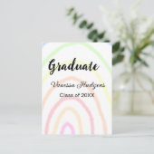 カラフルな虹のボヘミアンスタイルの卒業証書に名前と年度を追加 ポストカード (スタンド正面)