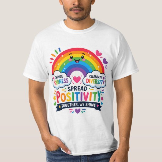 カラフルな虹のポジティブさと多様性 Tシャツ (正面)