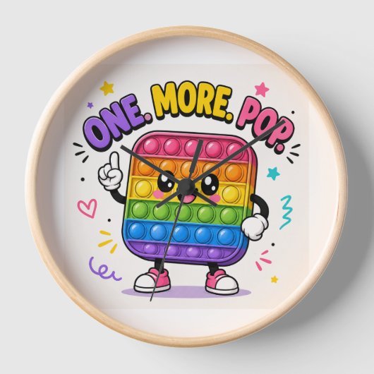カラフルな虹のポップアート壁掛け "One More Pop!" 壁時計 (正面)