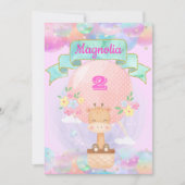 カラフルな虹のユニコーンの熱気球キリン 招待状 (正面)