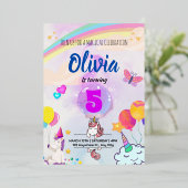 カラフルな虹のユニコーンテーマ 箔招待状 (立ち正面)