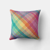 カラフルな虹の多彩な格子縞は縞で飾ります クッション (裏面)