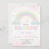 カラフルな虹の女の子のパーティー、楽しい虹 招待状 (正面)