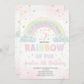 カラフルな虹の女の子のパーティー、楽しい虹 招待状 (正面/裏面)