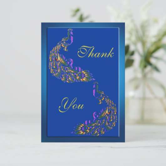 カラフルな虹の孔雀は感謝していしています サンキューカード (スタンド正面)