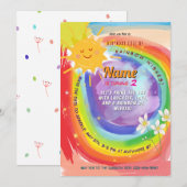 カラフルな虹の幻想的なパーティーお誕生日 招待状 (正面/裏面)