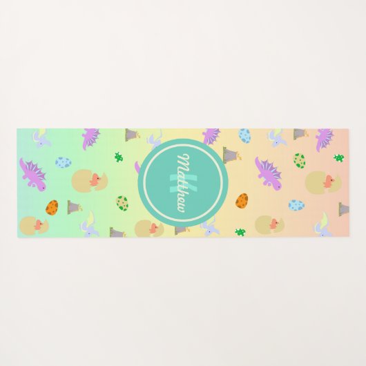 カラフルな虹の恐竜の卵の子供用ヨガマット男子名前入りモノグラム ヨガマット (裏面(横))