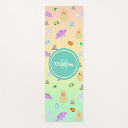 カラフルな虹の恐竜の卵の子供用ヨガマット男子名前入りモノグラム ヨガマット (正面)