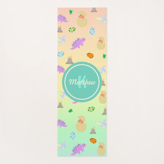 カラフルな虹の恐竜の卵の子供用ヨガマット男子名前入りモノグラム ヨガマット (裏面)