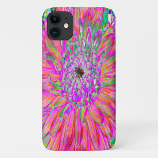 カラフルな虹の抽象的な装飾的なダリアの花 iPhone 11 ケース