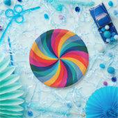 カラフルな虹の渦巻 ペーパープレート (パーティー)