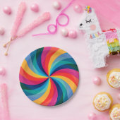 カラフルな虹の渦巻 ペーパープレート (パーティー)