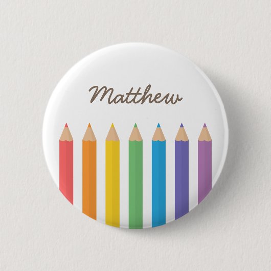 カラフルな虹の着色は学校の子供を書きます 缶バッジ (正面)