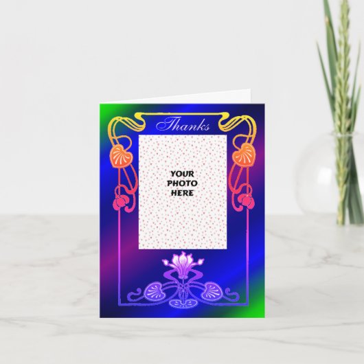 カラフルな虹の花フレーム 結婚式の写真 サンキューカード (正面)