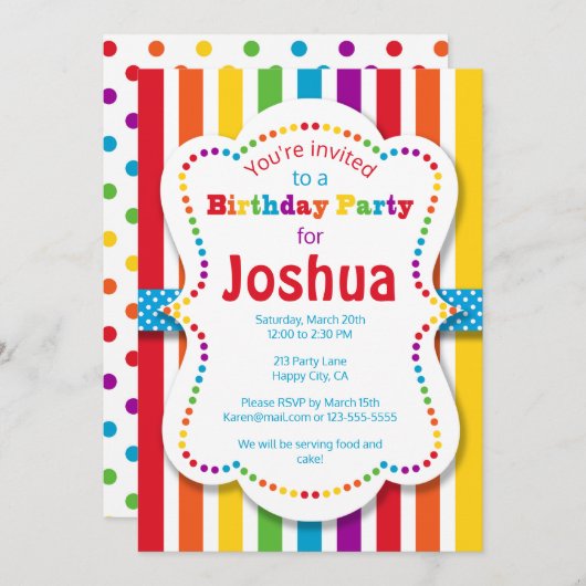 カラフルな虹の誕生日のパーティの招待状 招待状 (正面/裏面)