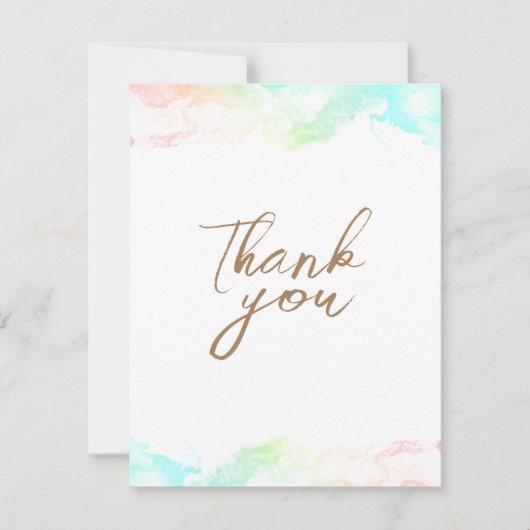 カラフルな虹の雲のホワイトベイビーシャワー サンキューカード (正面)