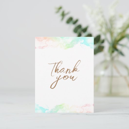 カラフルな虹の雲のホワイトベイビーシャワー サンキューカード (スタンド正面)