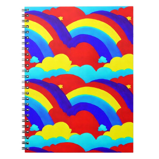 カラフルな虹の雲の子供向け模様 ノートブック (正面)