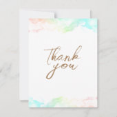 カラフルな虹の雲の白いベビーシャワー サンキューカード (正面)