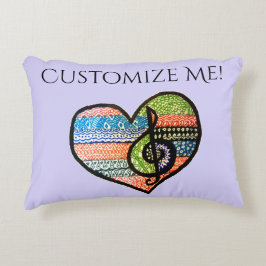 カラフルな虹の音楽ハート落書き - カスタマイズ可能 アクセントクッション