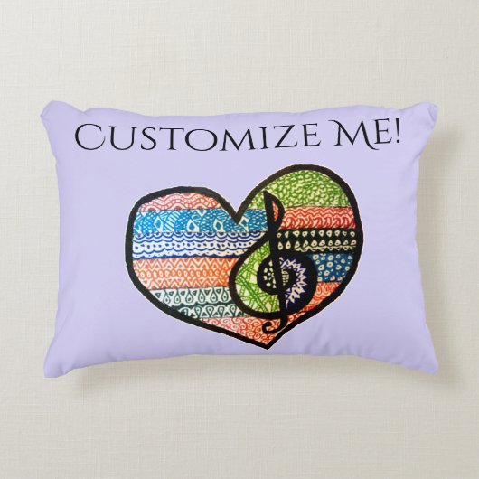 カラフルな虹の音楽ハート落書き - カスタマイズ可能 アクセントクッション (正面)